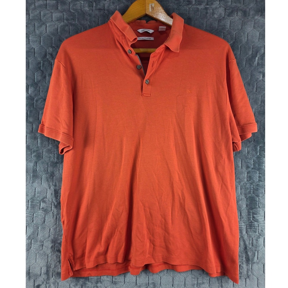 Calvin Klein Mens Liquid Touch Polo Shirt‎ Orange Cotton XXL Short Sleeve Logo
